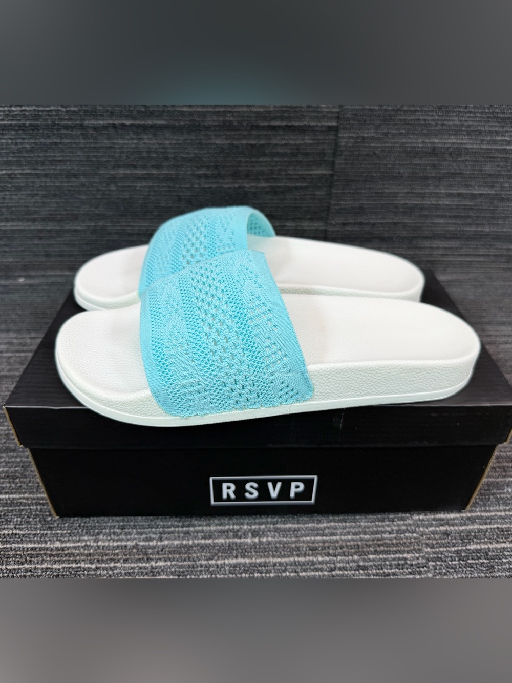 RSVP Nadia light Blue Knit Slide Sandals Women’s 9 New